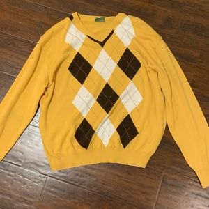 Yellow V-Neck Argyle Sweater